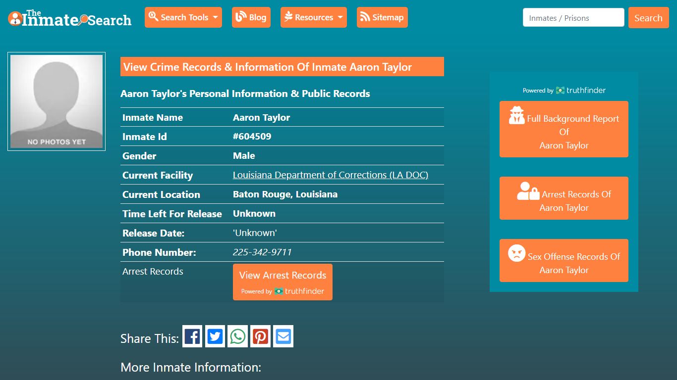 View Crime Records & Information Of Inmate Aaron Taylor
